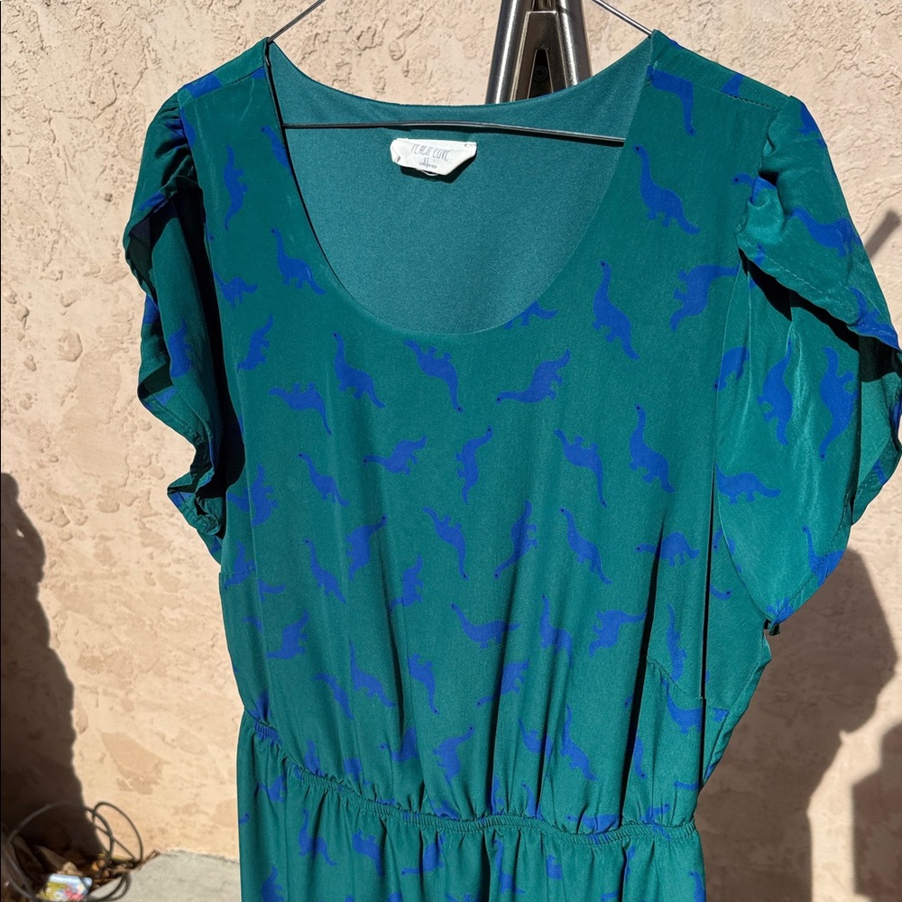 Peach Love California Teal Dinosaur Dress